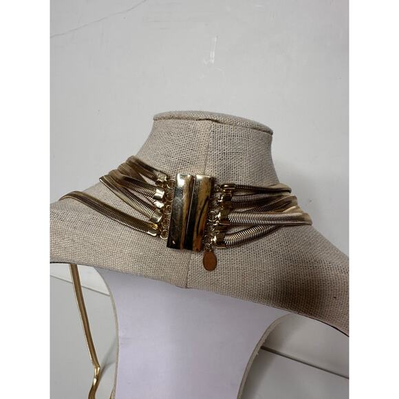 OPC Gold Tone Chain Necklace Snake 5 Strand Layered Magnetic Closure Long - Picture 3 of 7